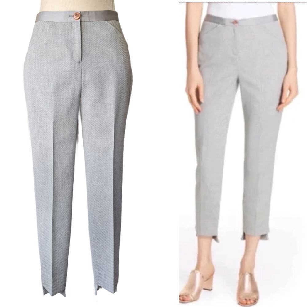 TED BAKER Gray Textured Daizit Crop Slim Trouser Pants Size 4